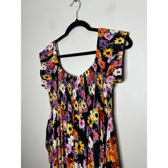 Torrid Dress Floral Maxi Challis Off Shoulder Ruffle Layered Smocking Size 1X - Picture 10 of 14